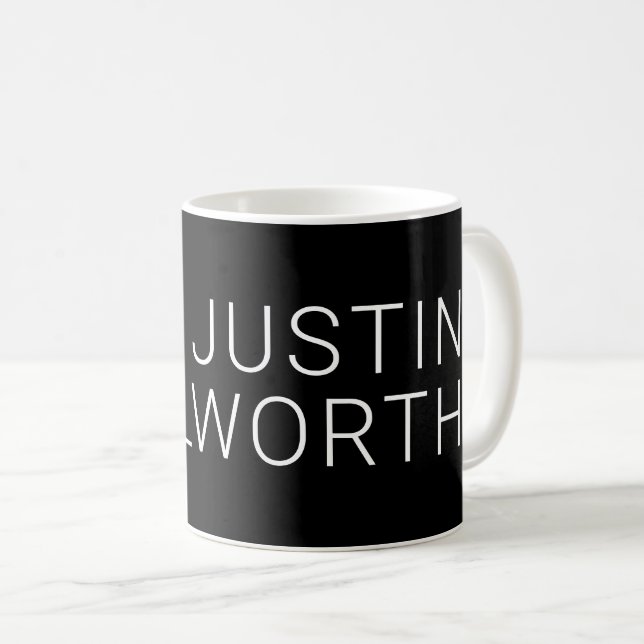 Moderner weißer Name auf schwarz Kaffeetasse (VorderseiteRechts)