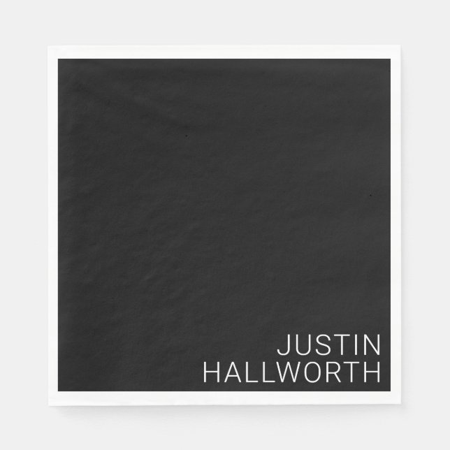 Moderner weißer Name auf schwarz Serviette (Vorderseite)