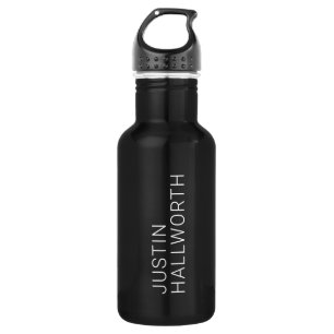 Moderner weißer Name auf schwarzem Edelstahl Wasse Edelstahlflasche