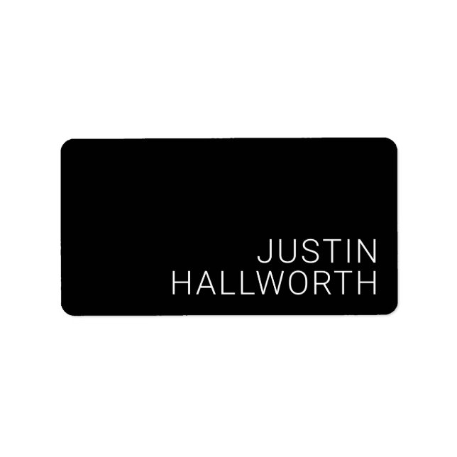Moderner weißer Name oder anderer Text auf schwarz Adressaufkleber (Vorne)