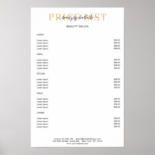 Moderner Weißer Preisliste Poster