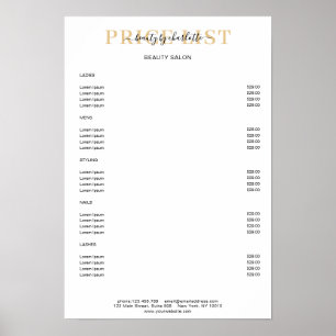 Moderner Weißer Preisliste Poster