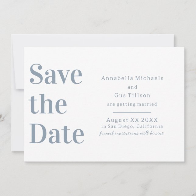 Moderner weißer und dunkelblauer Schriftart Save The Date (Vorderseite)
