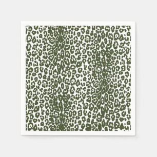 Moderner weißer und dunkelgrüner Leopardendruck Serviette