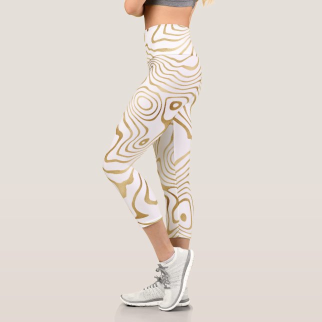 Moderner Weißgoldmarmor Abstrakt Capri Leggings (Links)
