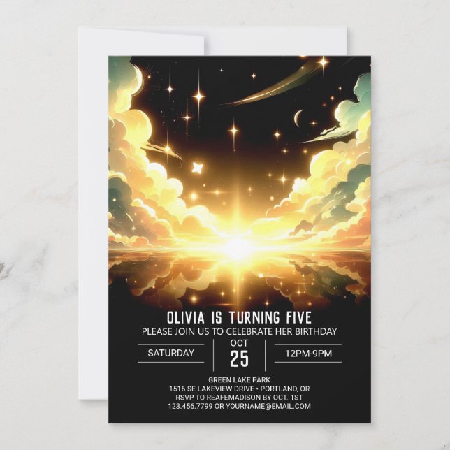 Moderner Weltraum Celestial Digital Birthday Einladung (Vorderseite)