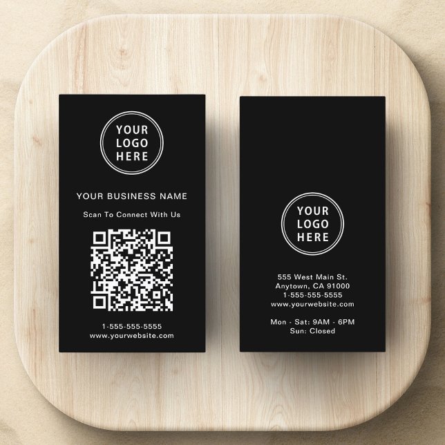 Moderner Werbe-Logo-QR-Code Schwarz Visitenkarte (Modern logo and QR code professional black business card)