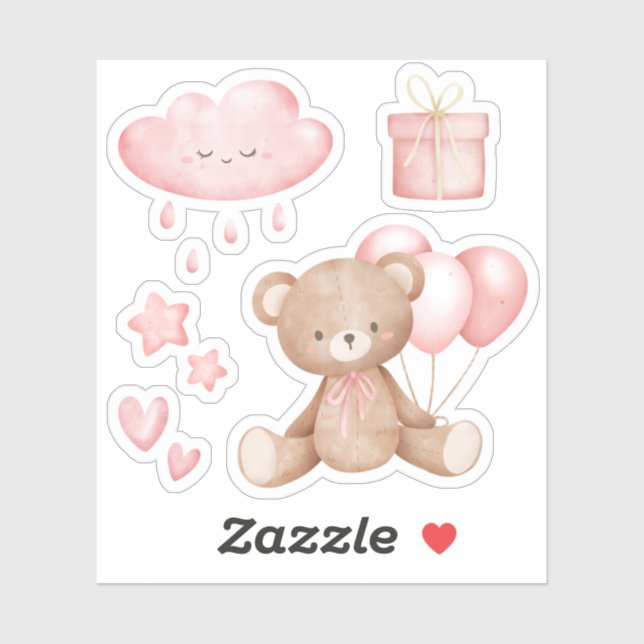 Moderner Whimsisch Niedlich Pink Wasserfarbe Teddy Aufkleber (Blatt)