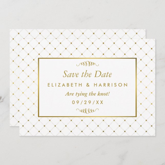 Moderner White & Gold Foil Effekt Save the Date (Vorne/Hinten)