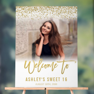 Moderner White Gold Glitzer Sweet 16 Foto Willkomm Acrylschild
