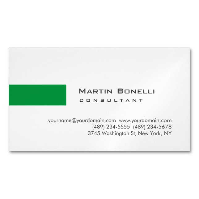 Moderner White Green Simple Consultant Magnetische Visitenkarte (Vorderseite)