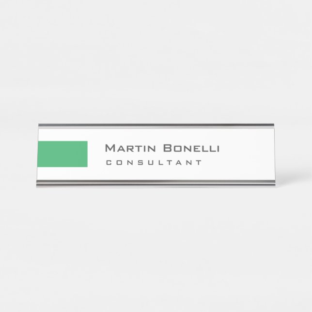 Moderner White Green Simple Consultant Schreibtischnamensplakette (Vorderseite )