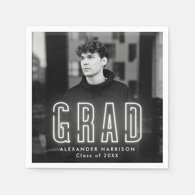 Moderner White Neon Foto Abschluss Serviette (Vorderseite)