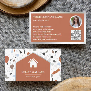 Moderner White Terrazzo Real Anwesen Foto QR Code Visitenkarte