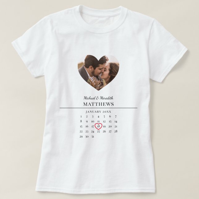 Moderner White Wedding Calendar Neuer Weds T - Shi T-Shirt (Design vorne)