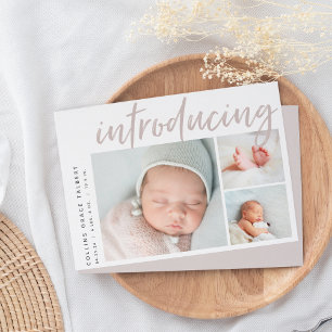Moderner Winkel Three Foto Collage Birth Ankündigung