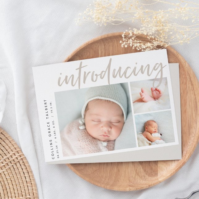 Moderner Winkel | Three Foto Collage Birth Ankündigung (Von Creator hochgeladen)