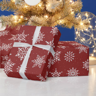 Moderner Winter Snowflake Dunkler Weihnachtsroter  Geschenkpapier