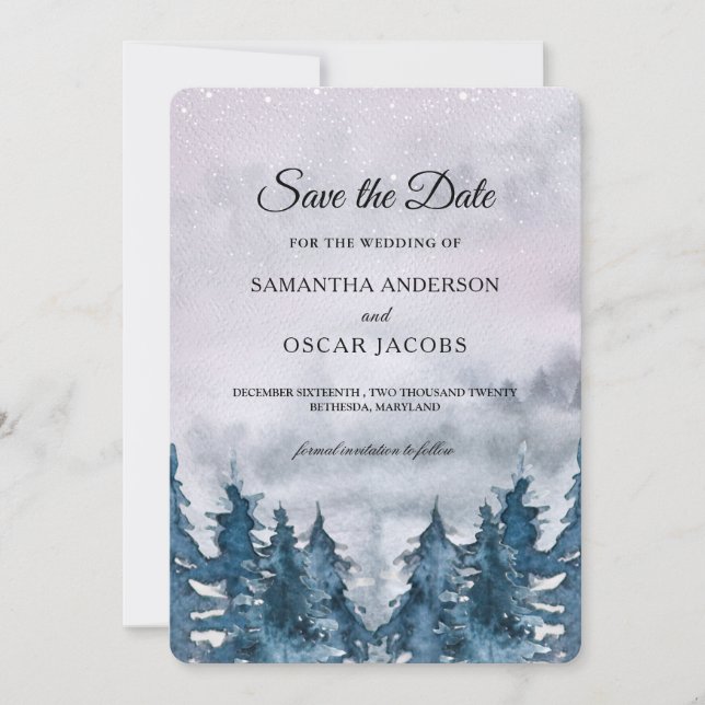 Moderner Winterwald Blau Rette die Daten Save The Date (Vorderseite)