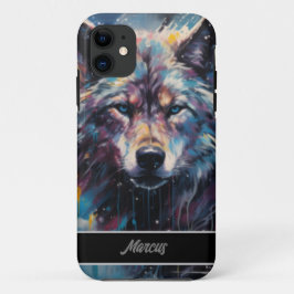 Moderner Winterwolf - individueller Name iPhone 16 Hülle