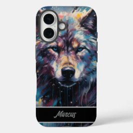 Moderner Winterwolf - individueller Name iPhone 16 Hülle