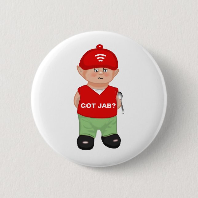 Moderner witziger Jabbed-Cartoon Button (Vorderseite)