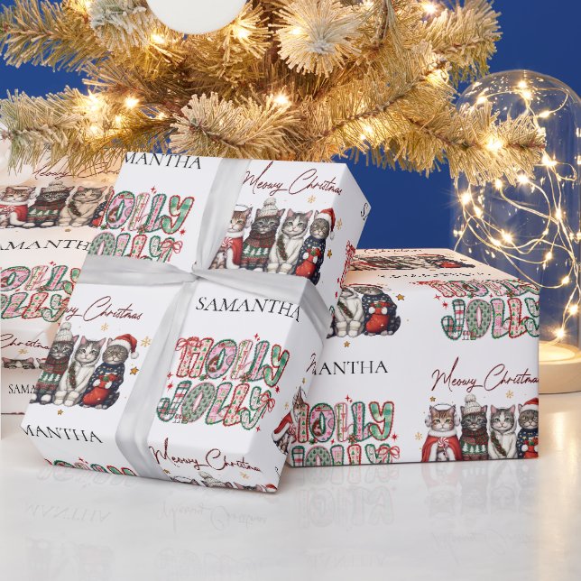 Moderner wunderlicher Holly Jolly Weihnachtsname  Geschenkpapier (Feiertage)