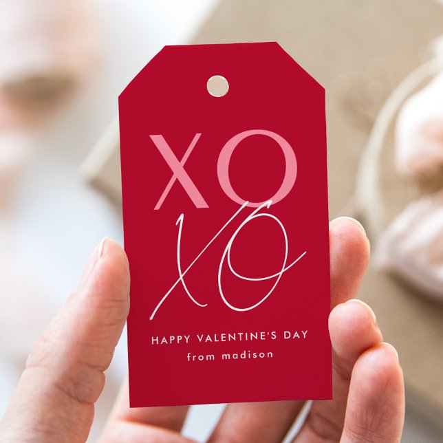 Moderner XOXO Rot-Rot-Rot-Rosa-Valentinstag Geschenkanhänger (Von Creator hochgeladen)