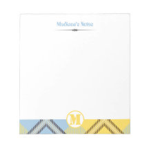 Moderner Yellow Blue Tartan Monogram Script Name