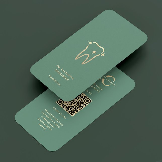 Moderner Zahnarzt Dental Dusty Aquamarin Gold Toot Visitenkarte (Modern Dentist Dental Dusty Teal Gold Tooth Business Card
)