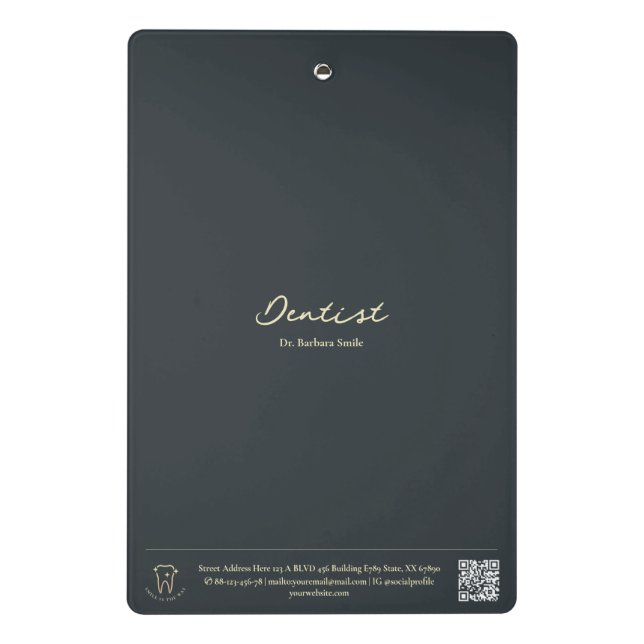 Moderner Zahnarzt Gold Tooth Dark Blue Gray Mini Klemmbrett (Rückseite)