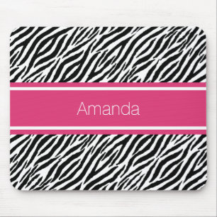 Moderner Zebra-Druck mit rosa Streifen und Namen Mousepad