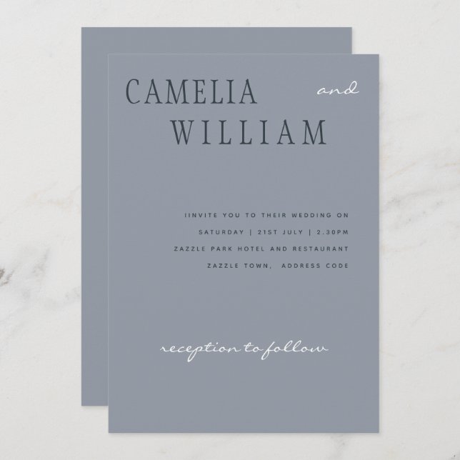 Moderner, zeitgemäßer, duster, blauer Text Einladung (Vorne/Hinten)