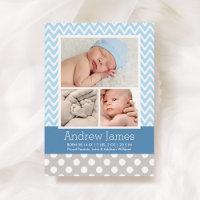 Moderner Zickzack Baby Boy Blue Gray Foto Birth