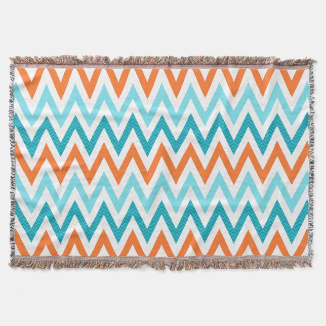 Moderner Zickzack-Zickzack orange Aqua-Blau-Muster Decke (Vorderseite)