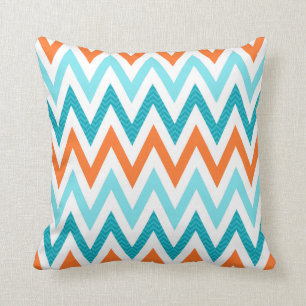 Moderner Zickzack-Zickzack orange Aqua-Blau-Muster Kissen