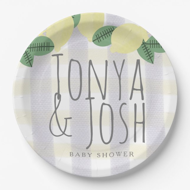 Moderner Zitronenbrecher Gelb Grau Pappteller (Vorderseite)