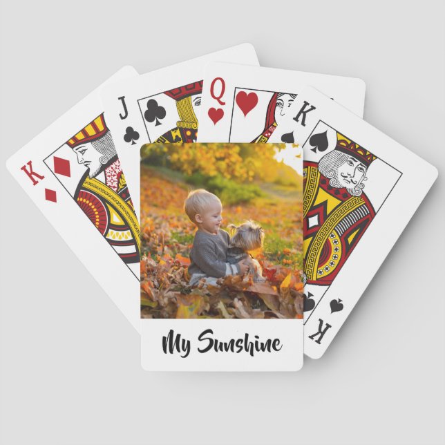 Moderner Zugang zum personalisierten Foto mit Kind Spielkarten (Rückseite)