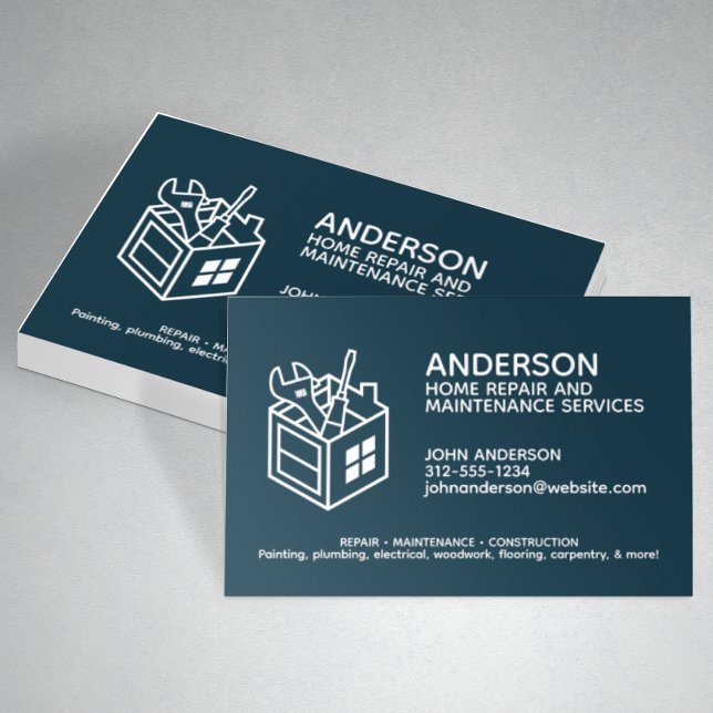 Moderner Zuhause-Reparaturservice Navy Blue Visitenkarte (Von Creator hochgeladen)