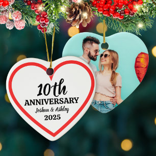 Modernes 10-jähriges Custom Foto Red Heart Keramik Ornament