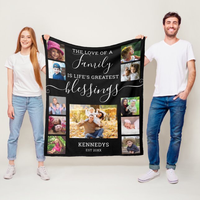Modernes 11-Foto Collage Family Liebe Zitat Schwar Fleecedecke (Beispiel)