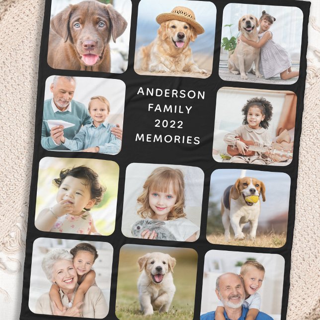 Modernes 11-Foto Collage Personalisiert Black Fleecedecke (Von Creator hochgeladen)