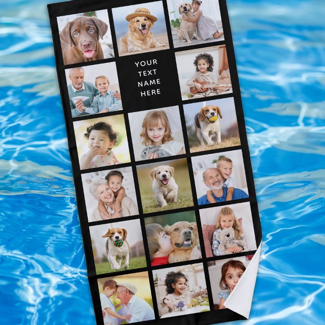 Modernes 11-Foto Collage Personalisiert Black Strandtuch (Von Creator hochgeladen)