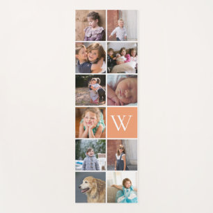 Modernes 11-Foto-Collage und Monogramm-Pfirsich Yogamatte