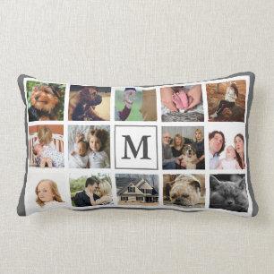 Modernes 14 Foto-Monogramm u. Familienname Lendenkissen
