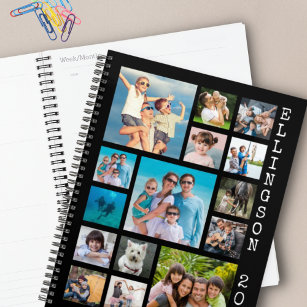Modernes 15-Foto Collage Familienschwarz Personali Planer