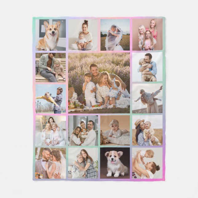 Modernes 17 Foto farbenfrohe Collage Fleece Blanke (Vorderseite)