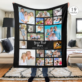 Modernes 19-Foto Collage Personalisiert Black Fleecedecke