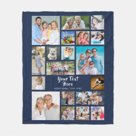 Modernes 19-Foto Collage Personalisiert Navy Blue Fleecedecke