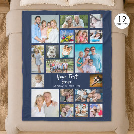 Modernes 19-Foto Collage Personalisiert Navy Blue Fleecedecke